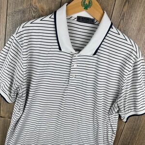 G/FORE Mens Striped Golf Polo Shirt White Navy Blue Short Sleeve Size Medium